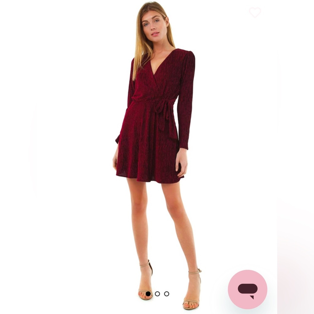 GREYLIN, PATRICIA CRINKLED VELVET TIE DRESS. Burgundy. New w/o tags. NEVER worn.